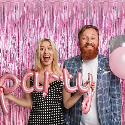 10 Pack Pink Foil Curtain Backdrop 3.2ft x 9.8ft Metallic Tinsel Foil Fringe - Image 7