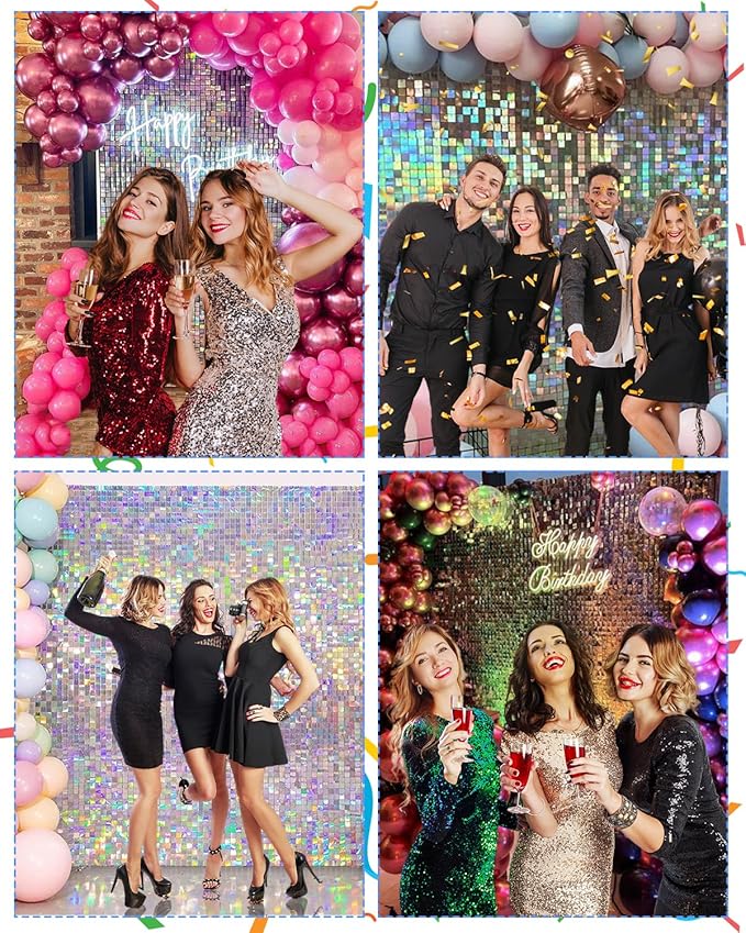 Iridescent Silver Shimmer Wall Backdrop, 24 Panels, 6x4 Ft Photo Backdrop | - Image 2