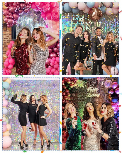 Iridescent Silver Shimmer Wall Backdrop, 24 Panels, 6x4 Ft Photo Backdrop | - Image 2