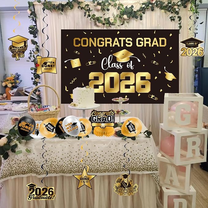 Graduation Decorations 2026 Gold Themed Set - Image 8
