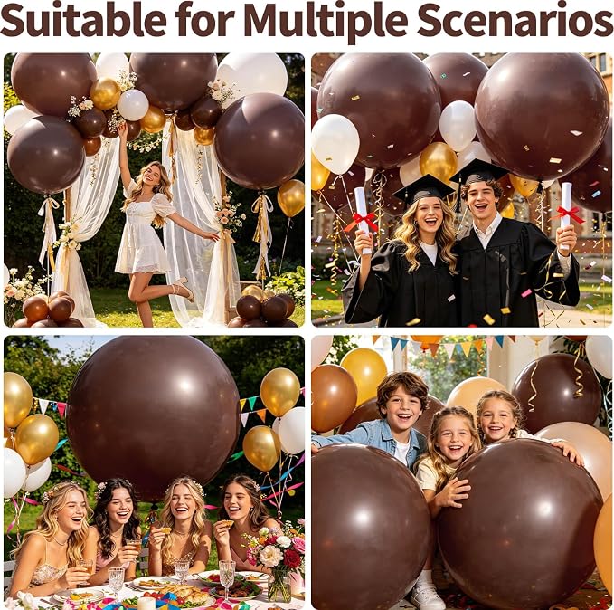 5Pcs Brown Big Balloons 36 Inch, Round Large Latex Party Balloons - Image 4