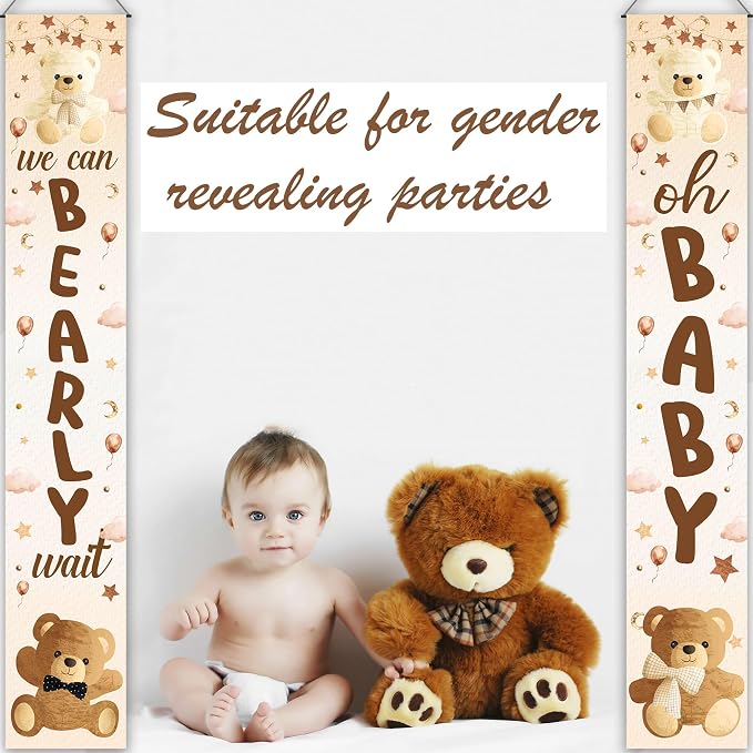 We Can Bearly Wait Baby Shower Decorations 2Pcs Bear Baby Shower Porch Sign - Image 5