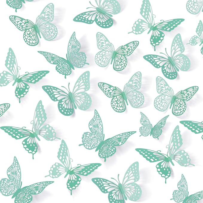 SAOROPEB 3D Butterfly Wall Decor 48 Pcs Pale Turquoise Butterfly Decoration | 4 by SAOROPEB