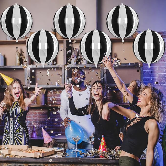 6Pcs Stripe Round Foil Balloons, Giant 4D Round Ball Balloon 22 Inch - Image 7