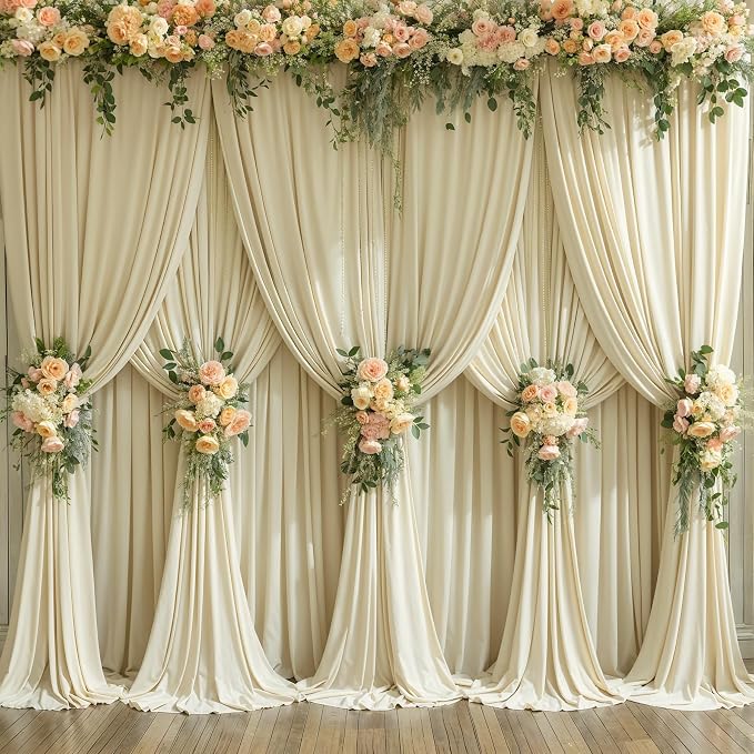 10 Panels Backdrop Curtains for Wedding Party Wrinkle Free Beige Backdrops - Image 3
