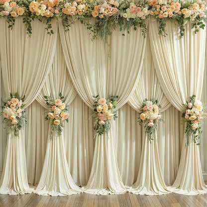 4 Panels Backdrop Curtains for Wedding Party Wrinkle Free Beige Backdrops - Image 3