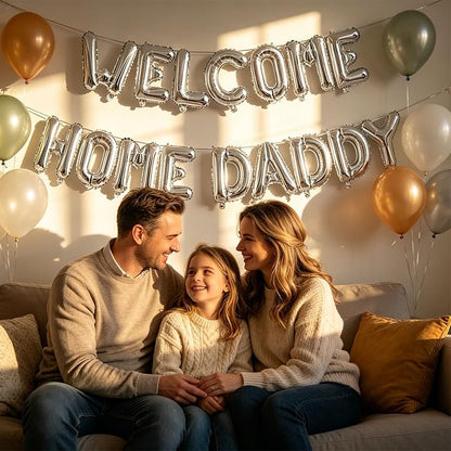 2 Set 32Pcs Silver WELCOME HOME DADDY Letter Balloons 16in Balloon Foil Letter - Image 6
