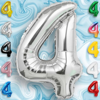 Silver Number Balloon 4 Mylar Foil Balloons 32 inch - Image 3
