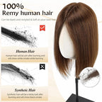 Large MONO Top Hair Toppers for Women Remy Human Hair 14 Inch 6"x7" Big Base Partial wig Cover Thinning Hair or Loss No Bangs Natural Wiglets(Dark Brown)
