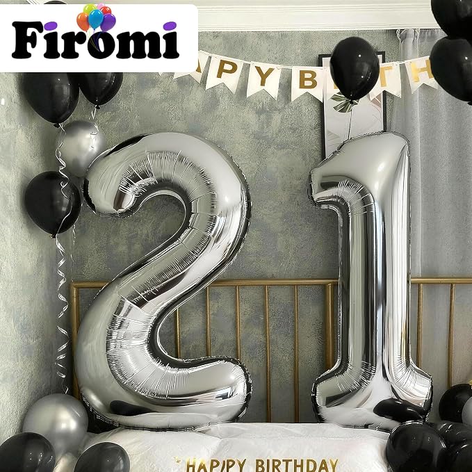 FIROMI 21 Number Balloons 40inch Silver Big Foil Mylar 21th Balloon Numbers | - Image 5