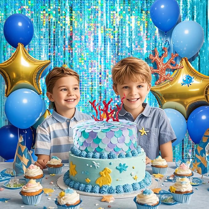 4 Packs Blue Foil Fringe Curtain, Light Blue Glitter Metallic Tinsel Backdrop - Image 8