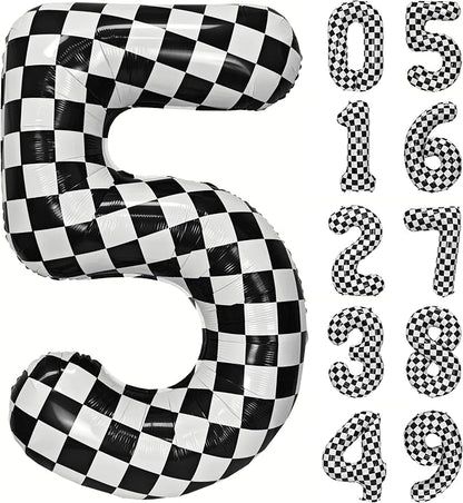 40In Black White Checkered Number 5 Balloon Race Car Digital Foil 5 Balloon | by YOIOZAIZAI