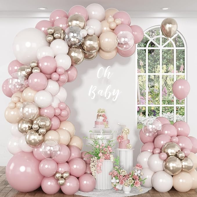 Dusty Pink Balloon Arch Kit, Boho Retro Blush Pink Champagne Gold White Latex by Paeyeq