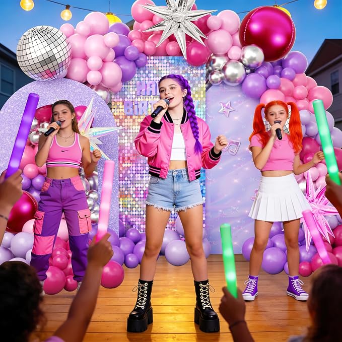 JOGAMS 172Pcs K-Pop Music Balloon Arch Kit, Metallic Silver Purple Pink - Image 9