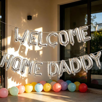 2 Set 32Pcs Silver WELCOME HOME DADDY Letter Balloons 16in Balloon Foil Letter - Image 7