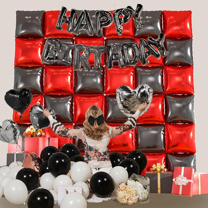 36pcs Red & Black Square Foil Balloons - Image 4