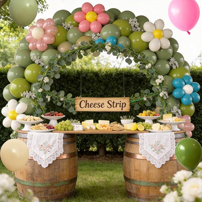 Daisy Flower Balloon Arch Kit, Spring Fairy Sage Green Nude Balloons Garland - Image 6