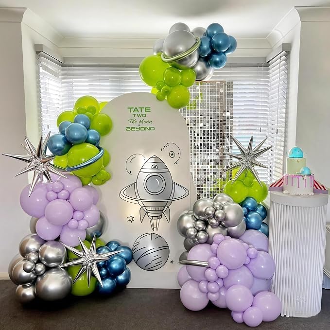 117PCS Purple Green Balloon Garland Kit, Space Birthday Decorations Lime Green - Image 3