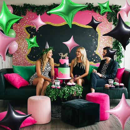 TONIFUL 30Pcs Four Pointed Star Balloon Light Pink Green Black Foil Balloon | - Image 6