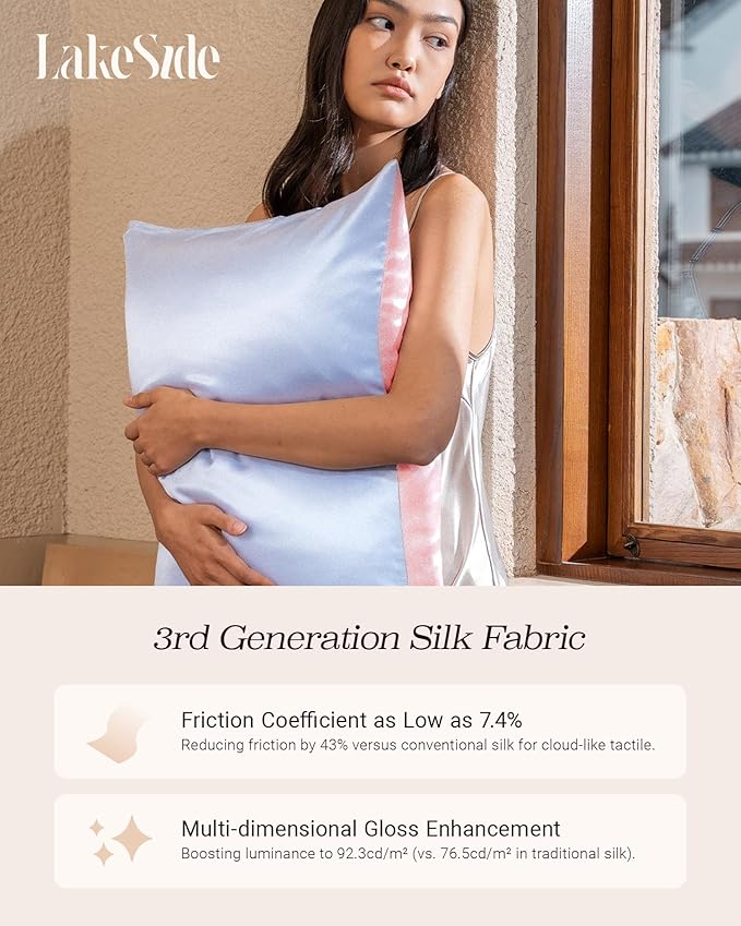 Oriental Lakeside® 100% Pure 22 Momme Mulberry Silk Pillowcase with Envelope Closure - Nighttime Skincare & Hair Care Hydrating Pillow Cover