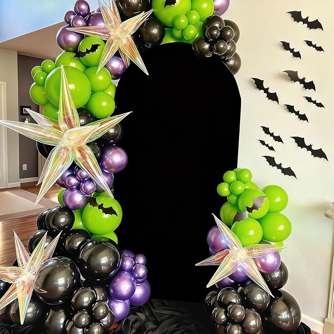 Purple and Green Balloons, 12 Inch Lime Neon Green Metallic Purple Black - Image 3