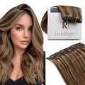 RUNATURE Clip in Hair Extensions 20 Inch 50g 3pcs Dark Brown Highlight Light Brown Human Hair Extensions Clip Ins Long Natural Remy Hair Extensions Thick Ends