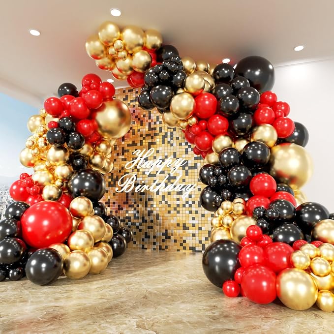 153Pcs Red and Black Gold Balloons Garland Arch Kit by PTGOLUO