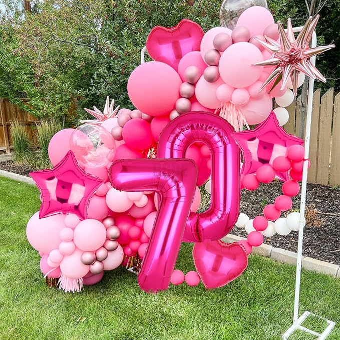 40 Inch Number Balloons Hot Pink 7 Cowgirl Pink 7th Birthday Decor 9 Pcs | - Image 6