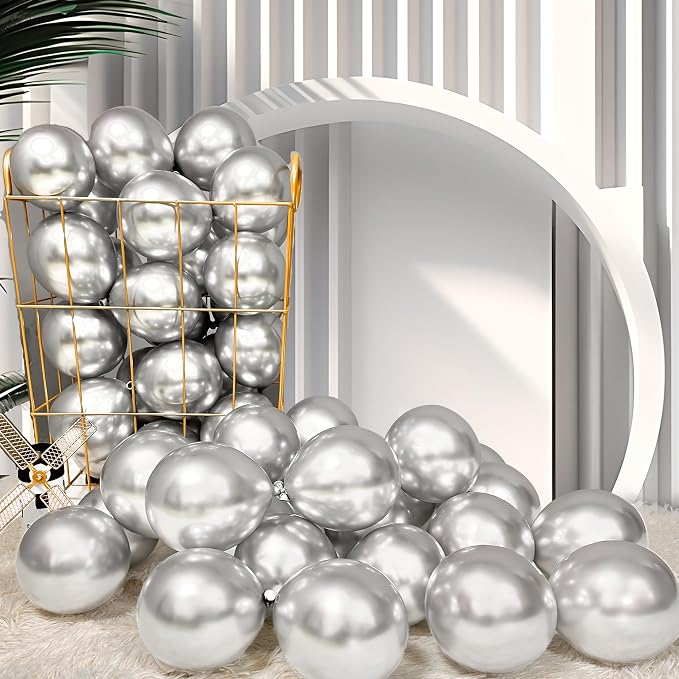 Firomi Metallic Chrome Silver Balloons 5-inch 100 Pack | Helium Small-Medium by Firomi