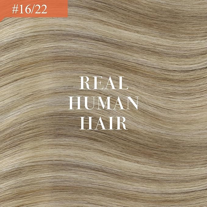 Ve Sunny Clip in Hair Extensions Real Human Hair Dark Blonde Highlights Golden Blonde Clip on Extensions for Women Natural Human Hair Extensions Straight 7pcs 18 inch 120g