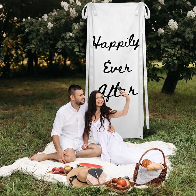 Yousoontic Happily Ever After Linen Rustic Wedding Welcome Banner Plain - Image 6