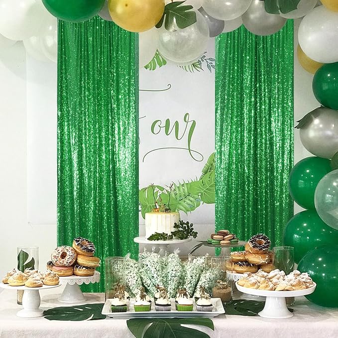 PartyDelight Green Sequin Backdrop Curtains 2x8ft 4 Panels | Sparkly 3mm sequins - Image 6