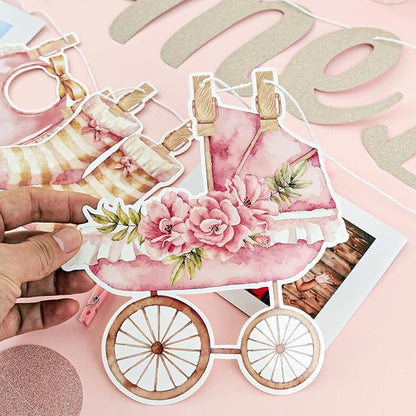 Baby Girl Baby Shower Decorations, Baby in Bloom Garland Decor, Pastel Pink - Image 7