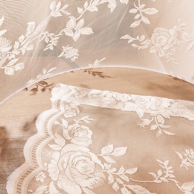 SEEKRIGHT Pink Lace Curtains 45 Inch Length Victorian Floral Sheer Curtains - Image 6
