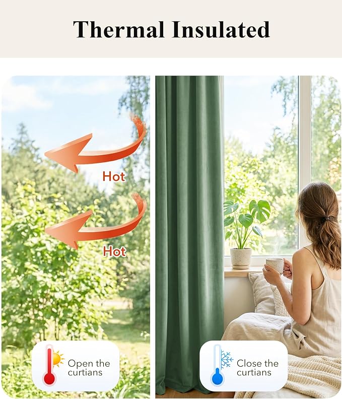 Emerald Green Velvet Thermal Curtains - Image 6