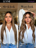 LUVME Straight Seamless 110g 7Pcs Clip in Hair Extensions Full Max with 18 inch Remy Human Hair Extensions, Highlight Color 100% Real Soft Human Hair
