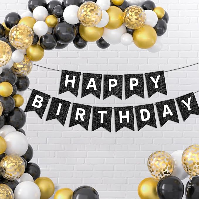 Hooqict Black Happy Birthday Banner Sign - Image 4