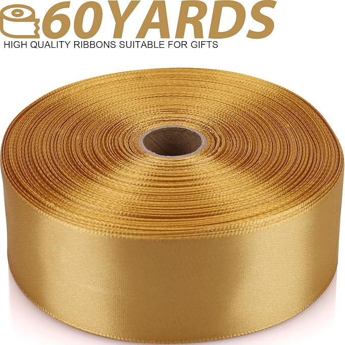1-1/2 Inch 60 Yards Champagne Gold Solid Satin Ribbon - Image 2