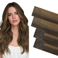 GOO GOO Invisi Edge Tape in Hair Extensions Human Hair, 2C/4E/6C Brown Sugar Swirl Highlights 10pcs injected with 10pcs classical tape ins, 24inch 50g, Virgin Remy Hair, Natural Look