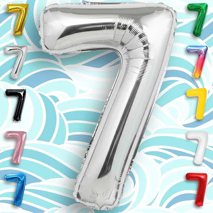 Silver Number Balloon 7 Mylar Foil Balloons 32 inch - Image 4