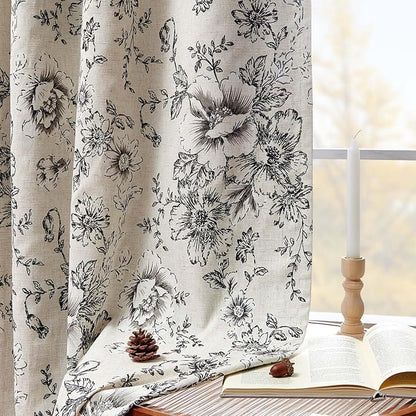 jinchan Floral Linen Blackout Curtains Lined 102 Inch Back Tab 2 Panels | - Image 3