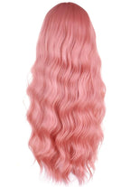 Pink Hair Wavy Wigs With Bangs For Women Synthetic Pink Wigs For Daily Use Everyday Wear.