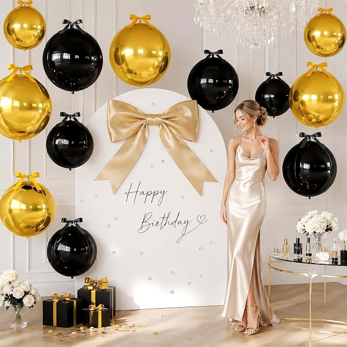 Black Gold Round Foil Balloons - Image 4