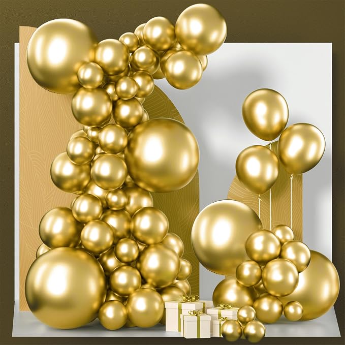 PartyWoo Gold Balloons 130pcs Different Sizes of 18 12 10 5 Inch | Balloons by PartyWoo