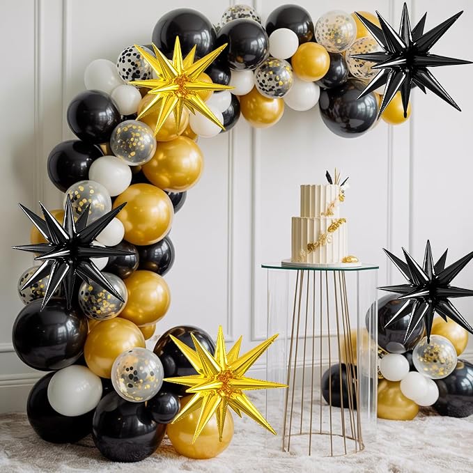 Black Gold Star Balloons, 22/27 Inch Black and Gold Star Foil Balloons - Image 5