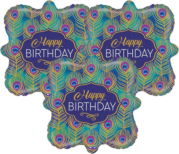 Set of 3 Happy Birthday Peacock Feather Party Balloon Bundle by ArtisanOwl