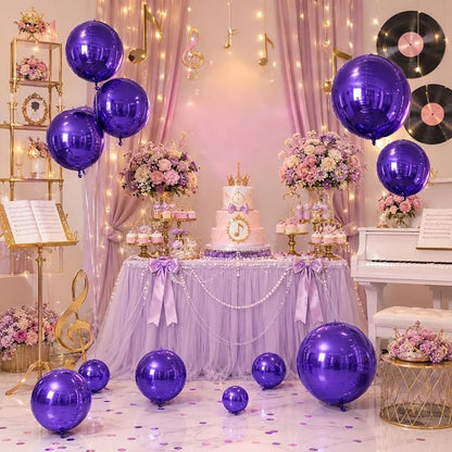 15 Pcs Dark Purple Round Foil Balloons, 22/15/10 Inch 4D Ball Balloons Dark - Image 5