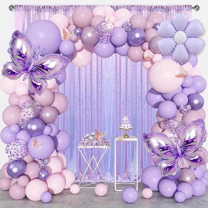 2×8FT-4PCS Mermaid Purple Sequin Backdrop Curtains Panels, Photography Backdrop - Image 2