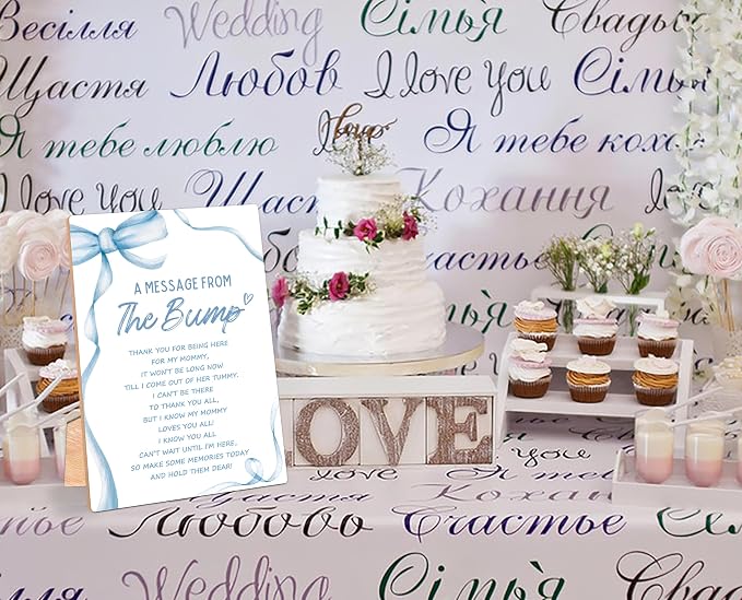 Blue Bow A Message From the Bump Baby Shower Signs, Wooden Gender Reveal Table - Image 4