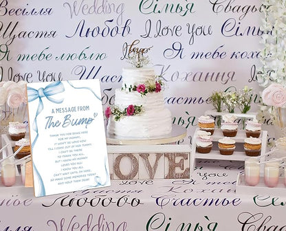 Blue Bow A Message From the Bump Baby Shower Signs, Wooden Gender Reveal Table - Image 4